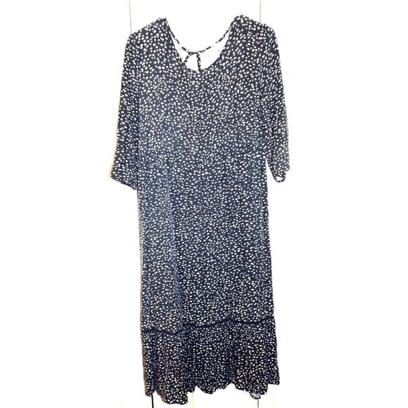 Isabel Maternity XXL 3/4 Sleeve Gray White Dot Dress Cottagecore Prairie - Picture 1 of 4